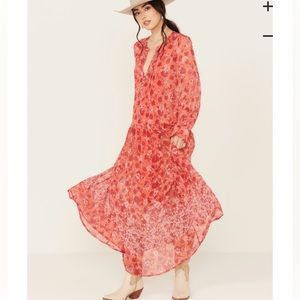 Free Peopke SEE IT THROUGH DRESS- CORAL Maxi dress Sz Xs